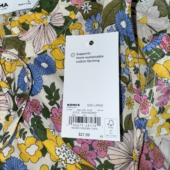 Sonoma Top Women's L Multicolor Floral Flower Bomb Print Casual High Neck Shirt - Picture 5 of 9